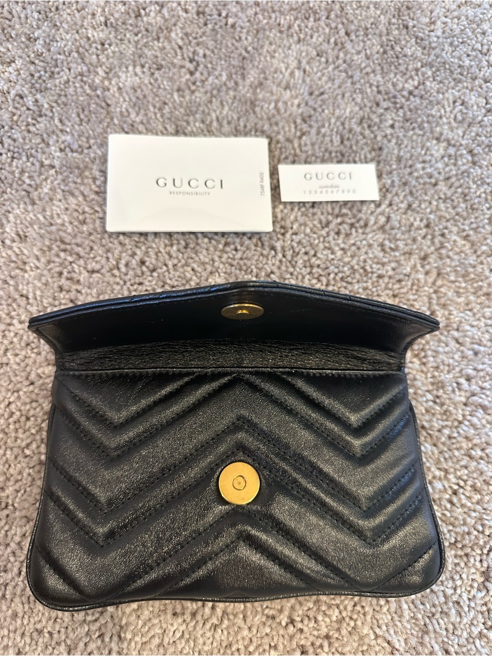 Gucci Black Matelassé Calfskin GG Marmont Triple Pouch Belt Bag -Size 85 - 34 - Picture 8 of 14